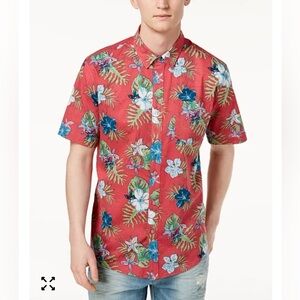 American Rag Mens Hawaiian Shirt Size S pink Floral Soft Lightweight Chambray